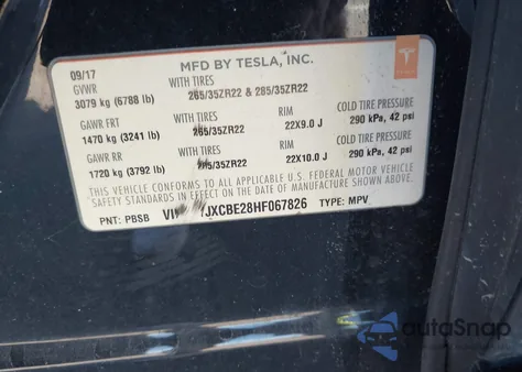 2017 Tesla Model X 100D/75D/90D from USA, damaged, VIN 5YJXCBE28HF067826